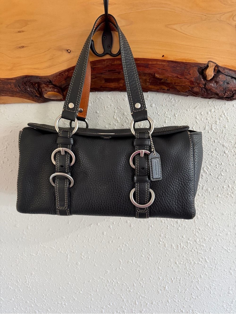 Coach Chelsea Turnlock Black Pebble Leather Shoulder Bag Satchel 10134